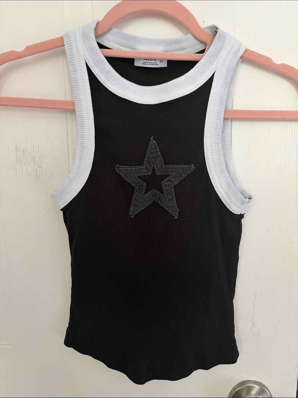 Ardene Black Tank Top with White Trim and Star Appliqué